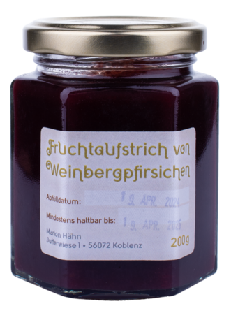 Produktfoto: Fruchtaufstrich von roten Weinbergspfirsichen 200g